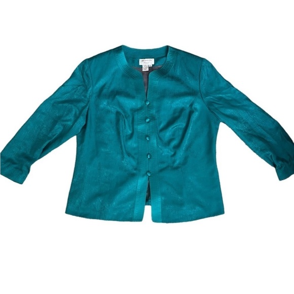 Adrianna Papell Jackets & Blazers - Adrianna Papell Silk Turquoise Blue Mermaidcore Event Evening Button Up Blazer